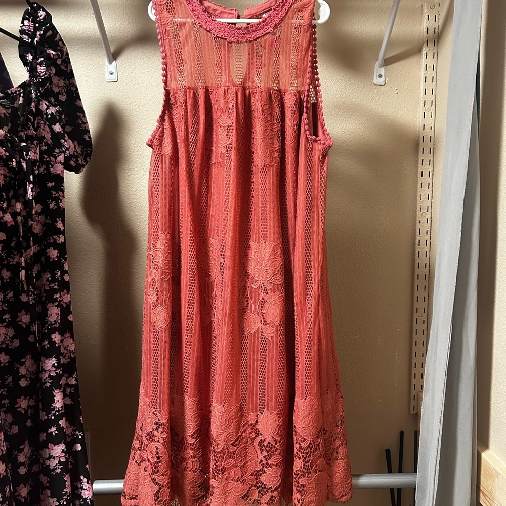 Elegant Coral Lace Dress